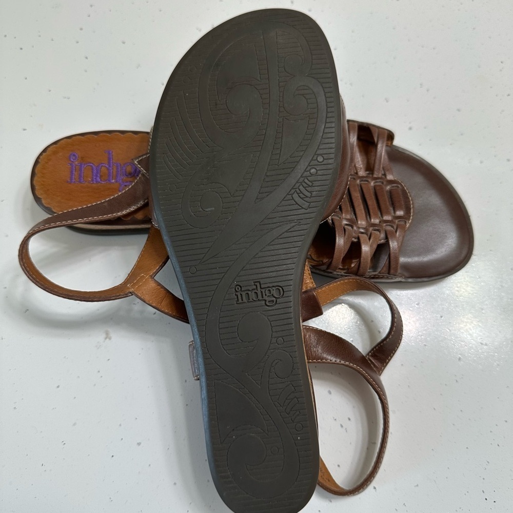 Clark’s Indigo Women’s Wedge Sandals 7.5 Brown Leather Adjustable Strappy Woven - Picture 5 of 8
